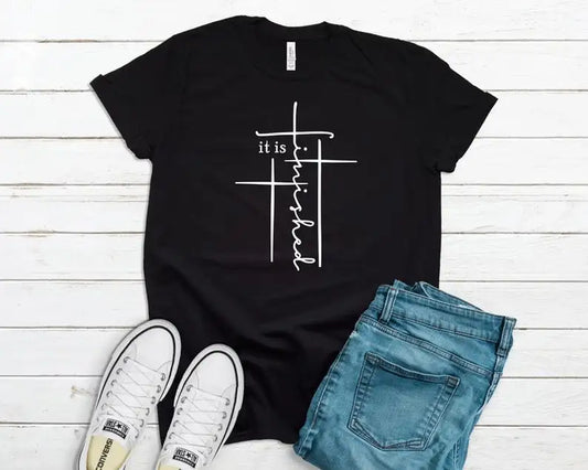 It Is Finished Faith Christian Crosses Easter Bible Verse Shirt Funny Letter Print Graphic O Neck Tshirt Ladies Drop Shipping