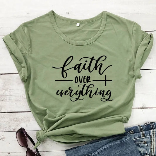 Faith Over Everything T-shirt Casual Unisex Inspirational Bible Jesus Top Tees Religious Women Graphic Christian Tshirt Camiseta